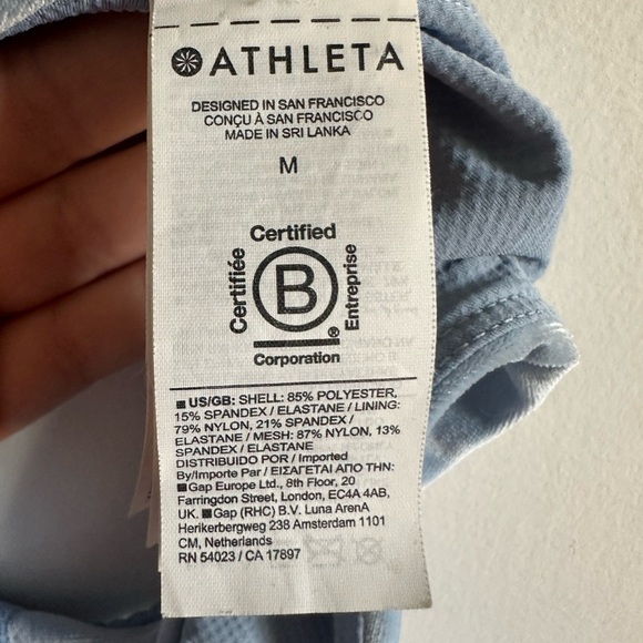 Athleta Light Blue Plush Velvet Cut Out Crop Scoop Shelf Bra Tank size Medium - Picture 7 of 7